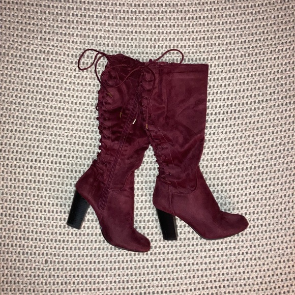 Burgundy colored block heel suede knee-highs. You will love them! - Picture 1 of 1